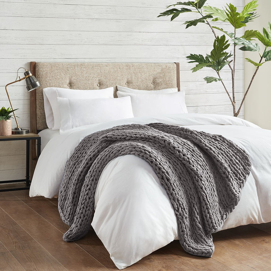 Chunky Double Knit Handmade Throw - Charcoal - 50x60"