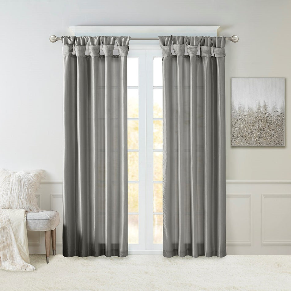 Madison Park Emilia Twist Tab Lined Window Curtain - Charcoal - 50x120"