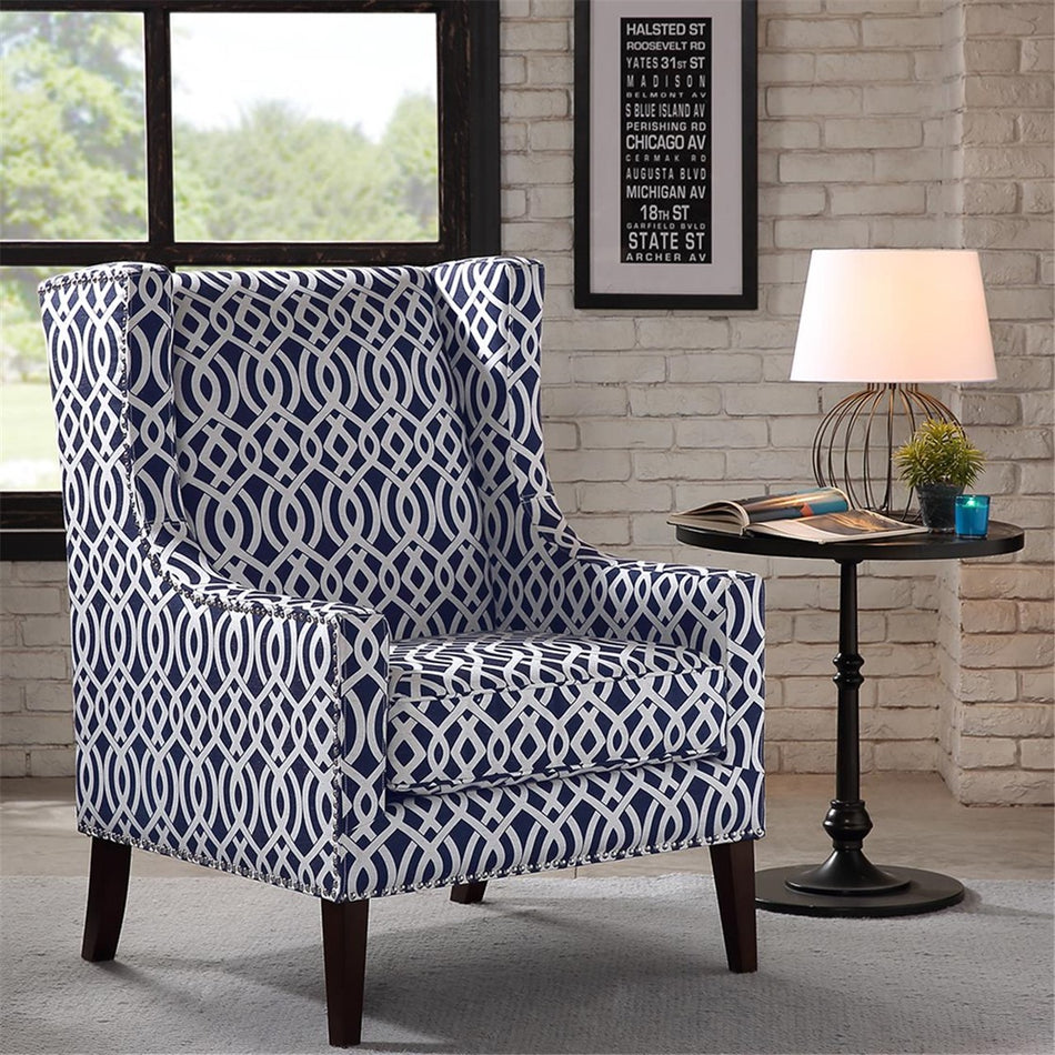 Madison Park Barton Wing Chair - Navy