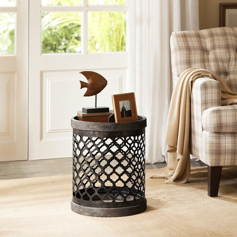 Madison Park Cirque Reclaimed Quatrefoil Metal Drum - Grey