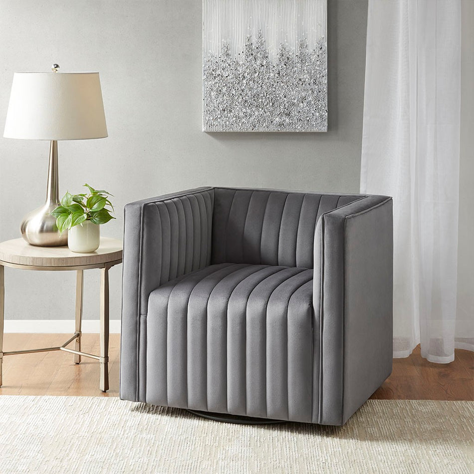 Madison Park Sikora Channel Tufted Swivel Armchair - Gray