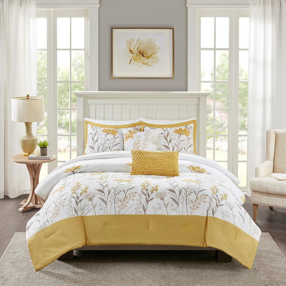 Meadow 5 Piece Cotton Comforter Set - Yellow - King Size / Cal King Size