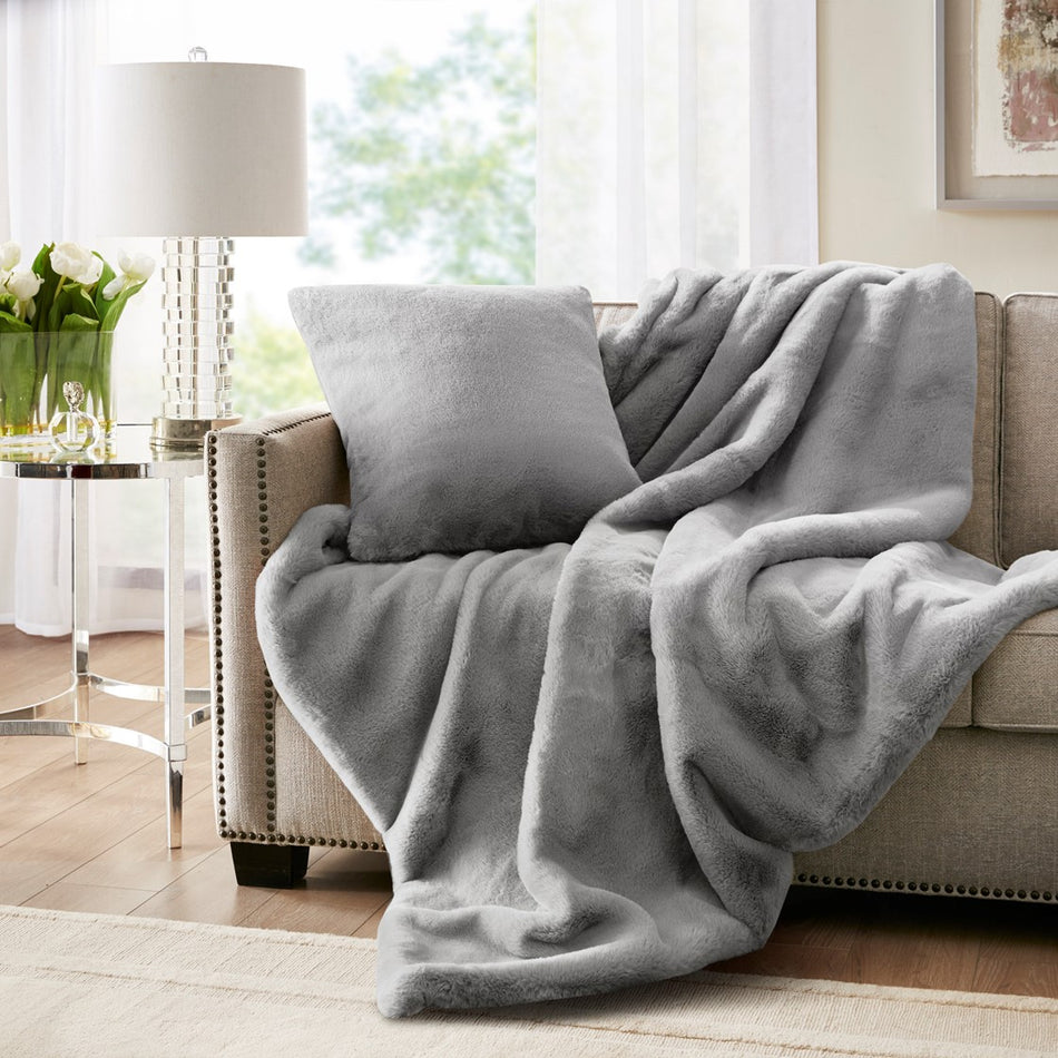 Croscill Sable Solid Faux Fur Square Decor Pillow - Grey  - 20x20" Shop Online & Save - ExpressHomeDirect.com