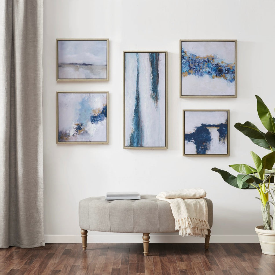 Martha Stewart Blue Drift Framed Embellished Canvas Gallery 5PC Set - Multicolor 