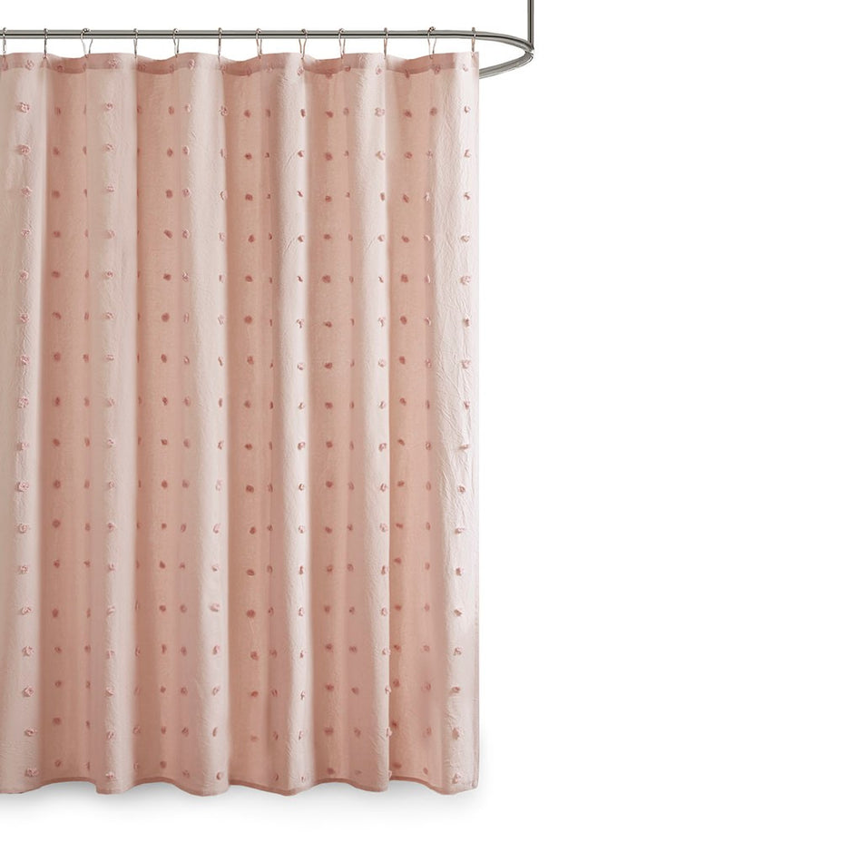 Brooklyn Brooklyn Cotton Jacquard Pom Pom Shower Curtain - Pink - 70x72"