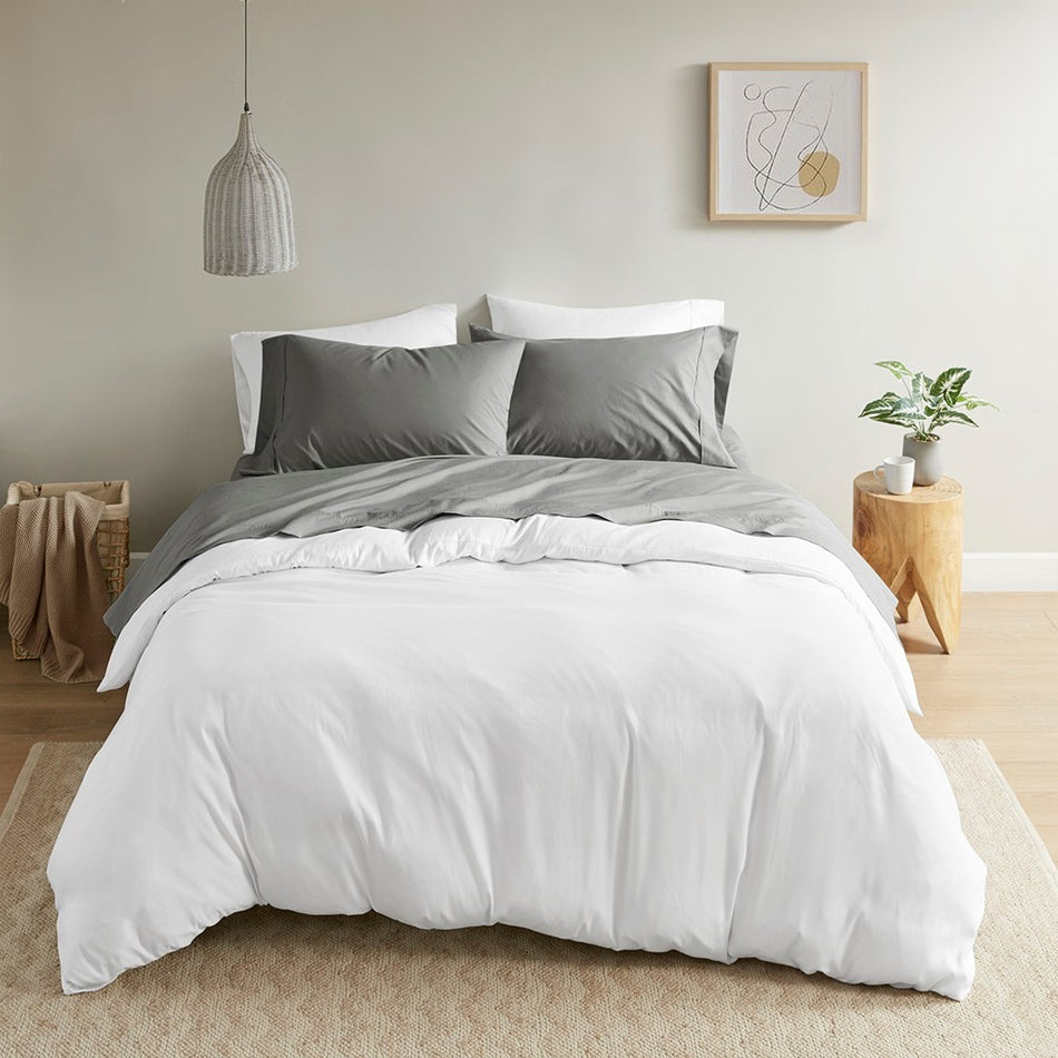 Peached Percale Cotton Peached Percale Sheet Set - Charcoal - Full Size