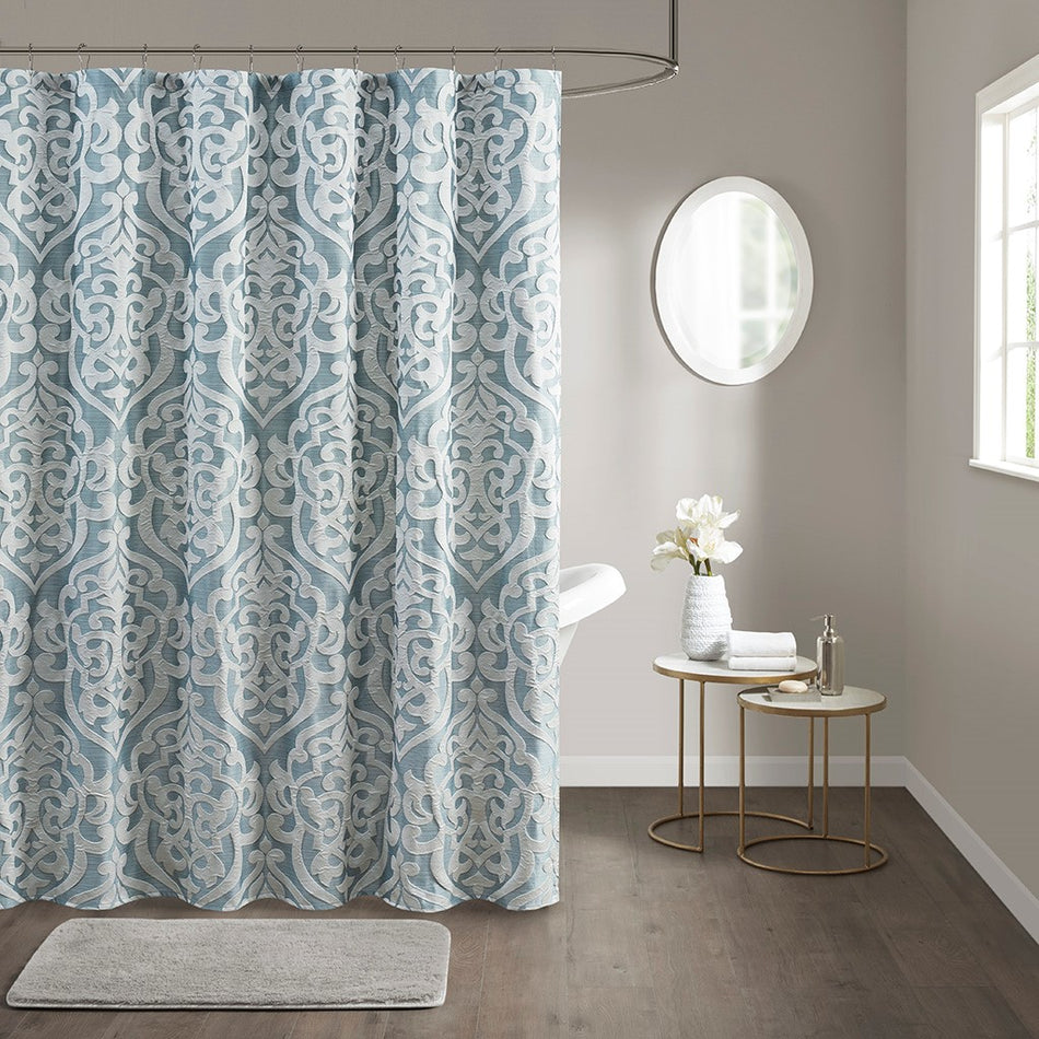Madison Park Odette Jacquard Shower Curtain - Aqua - 72x72"