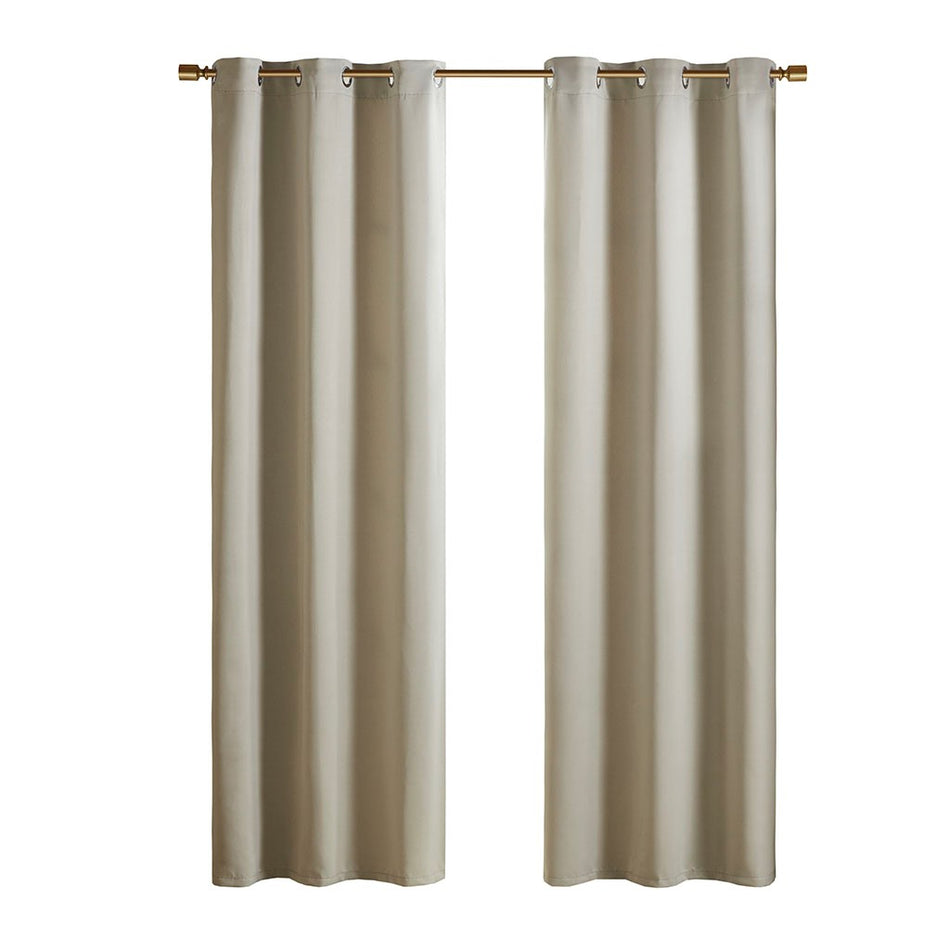 Taren Solid Blackout Triple Weave Grommet Top Curtain Panel Pair - Beige - 42x95"