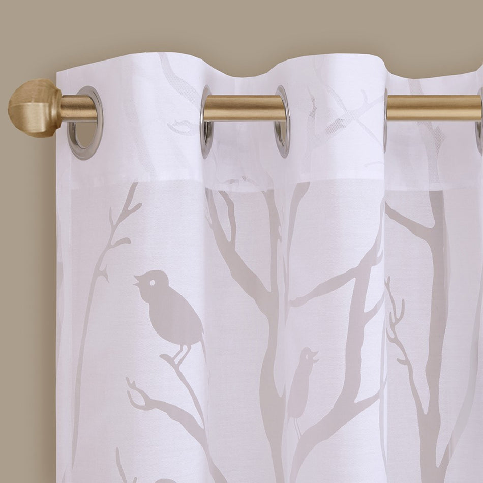 Averil Grommet Top Sheer Bird on Branches Burnout Window Curtain - White - 50x84"