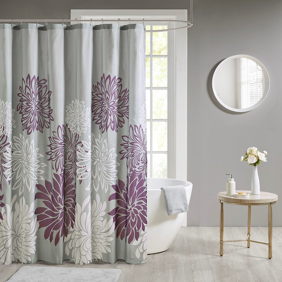 Madison Park Essentials Maible Printed Floral Shower Curtain - Purple - 72x72"