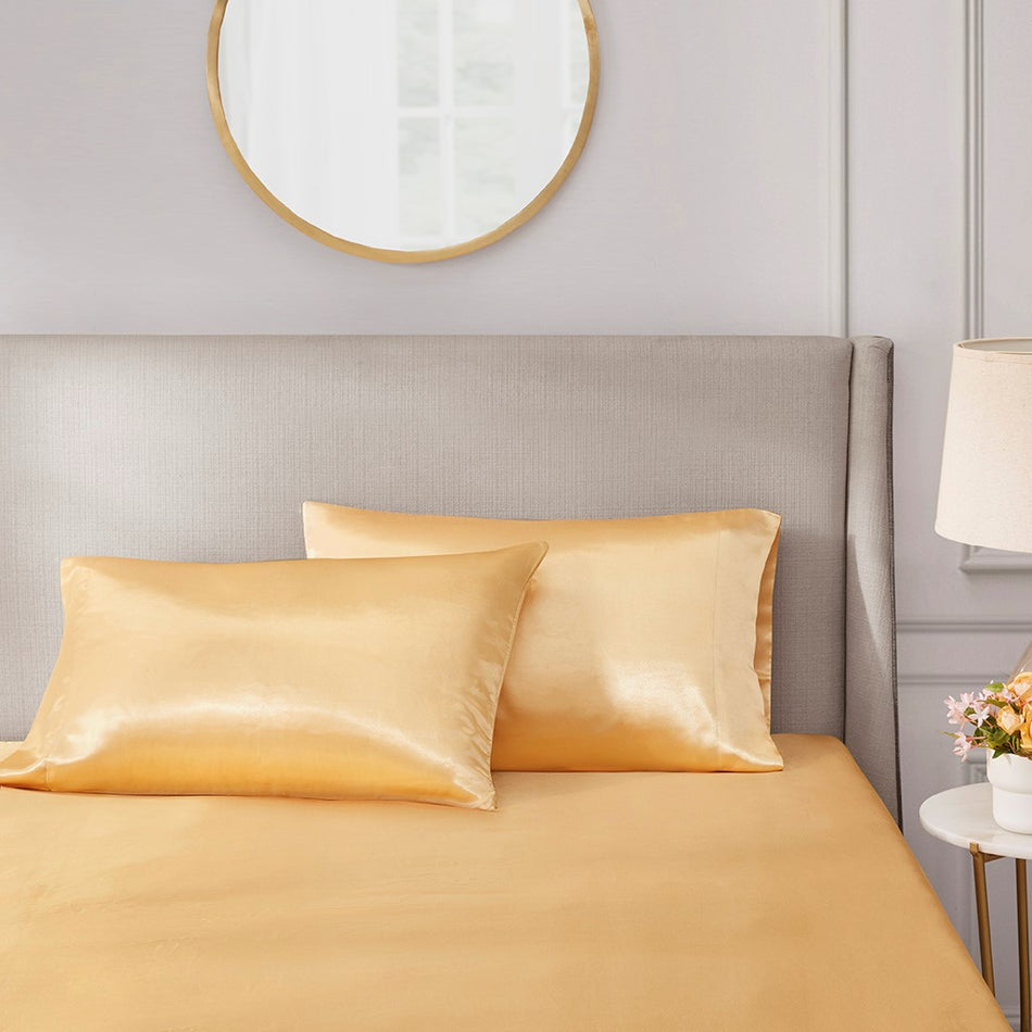 Madison Park Essentials Satin Luxury 2 PC Pillowcases - Gold - King Size