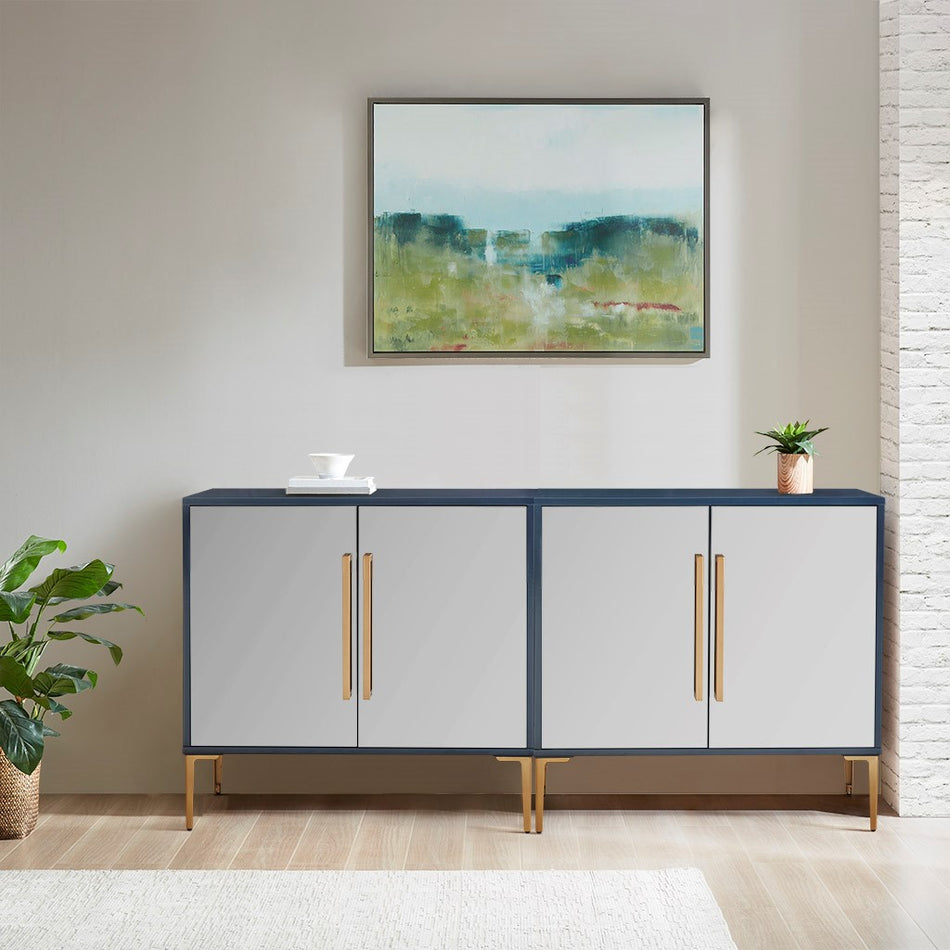 Casey Accent Cabinet with 2 Mirror Doors - Blue