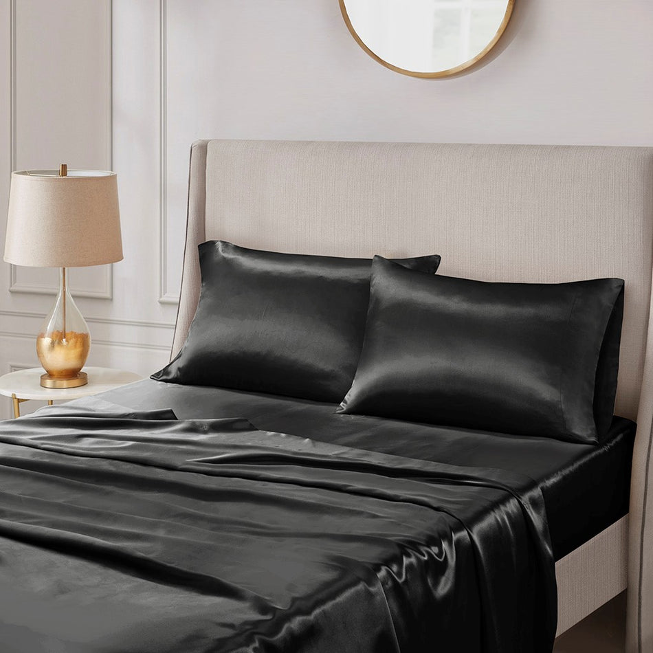 Satin Luxury 2 PC Pillowcases - Black - Standard Size