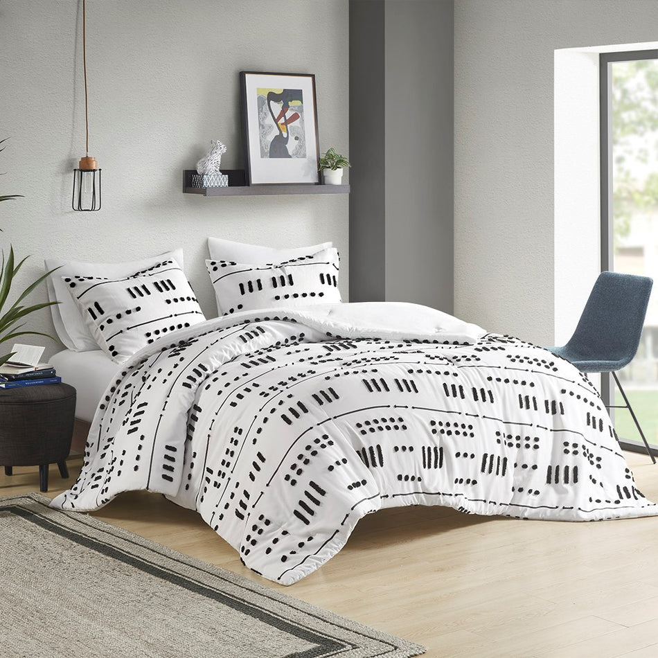 Intelligent Design Riku Clip Jacquard Comforter Set - Black / White - Twin Size / Twin XL Size