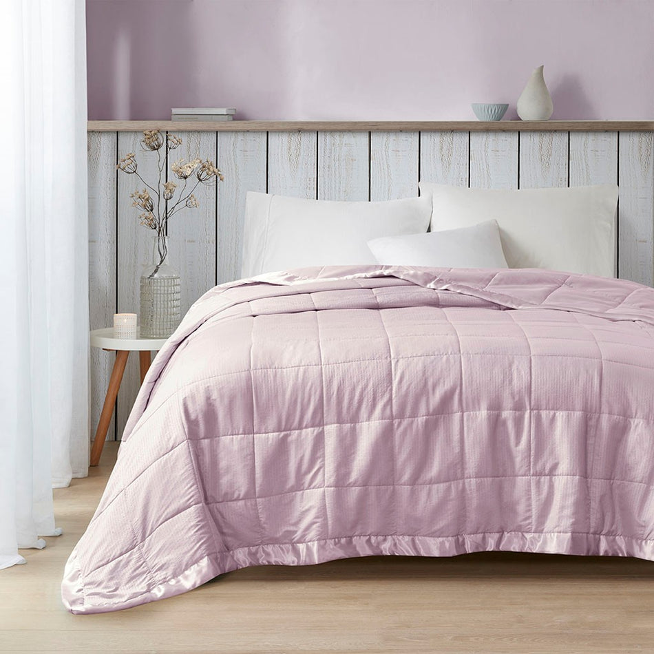Cambria Oversized Down Alternative Blanket with Satin Trim - Lilac - Twin Size