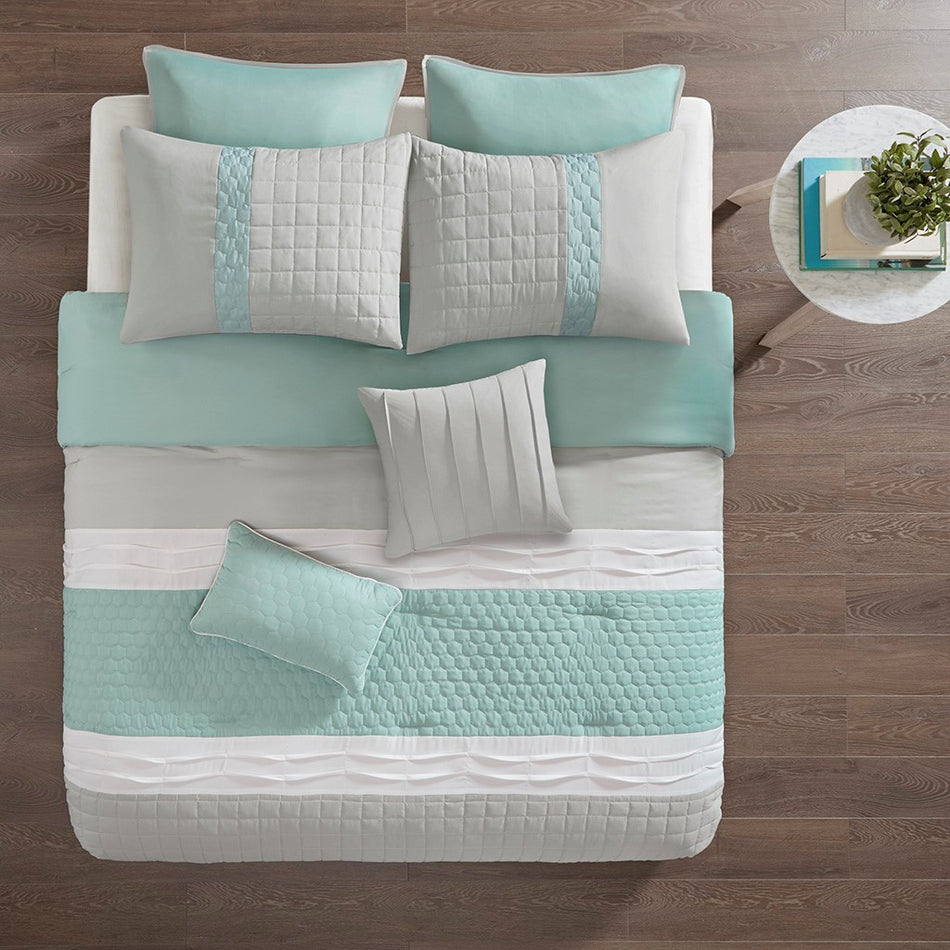 Tinsley 8 Piece Comforter Set - Seafoam / Grey - Queen Size