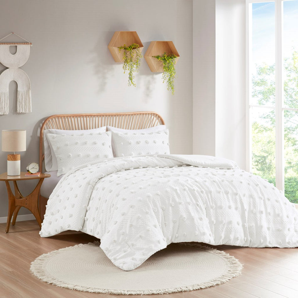 Intelligent Design Lucy Clip Jacquard Comforter Set
 - Ivory - Full/Queen - ID10-2189