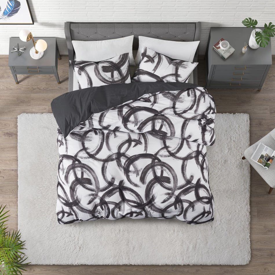 Anaya Cotton Printed Duvet Cover Set - Black / White - Full Size / Queen Size