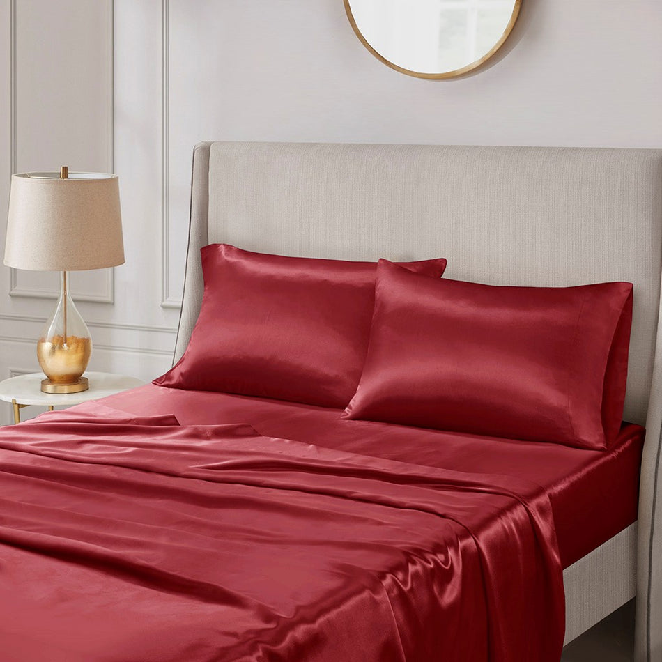 Satin Luxury 2 PC Pillowcases - Red - King Size