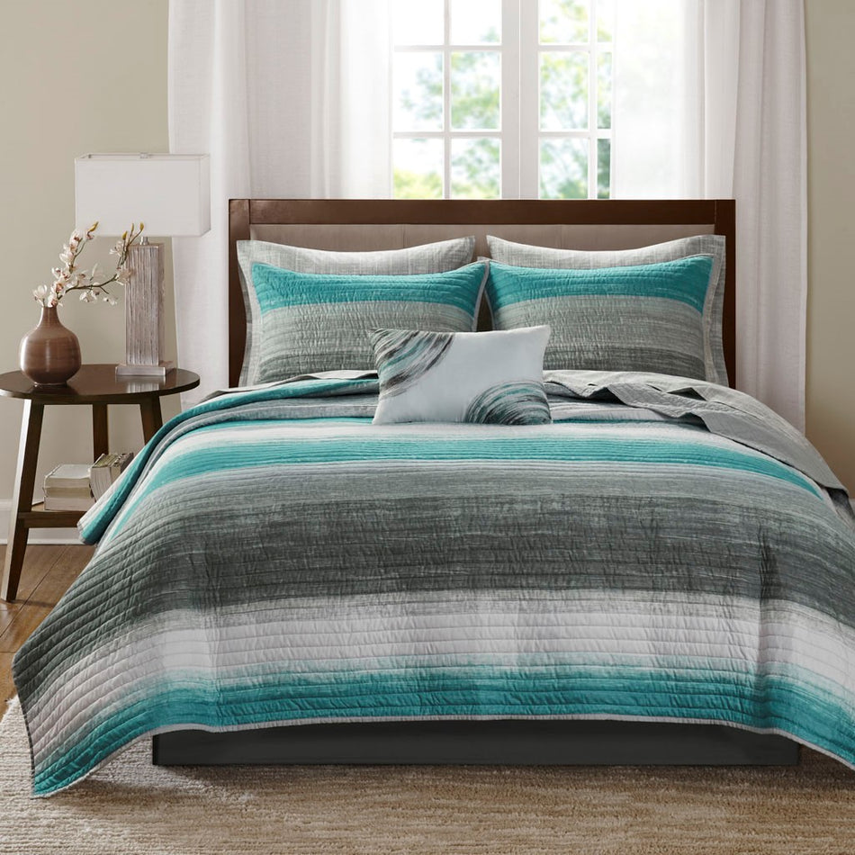 Saben 8 Piece Quilt Set with Cotton Bed Sheets - Aqua - King Size