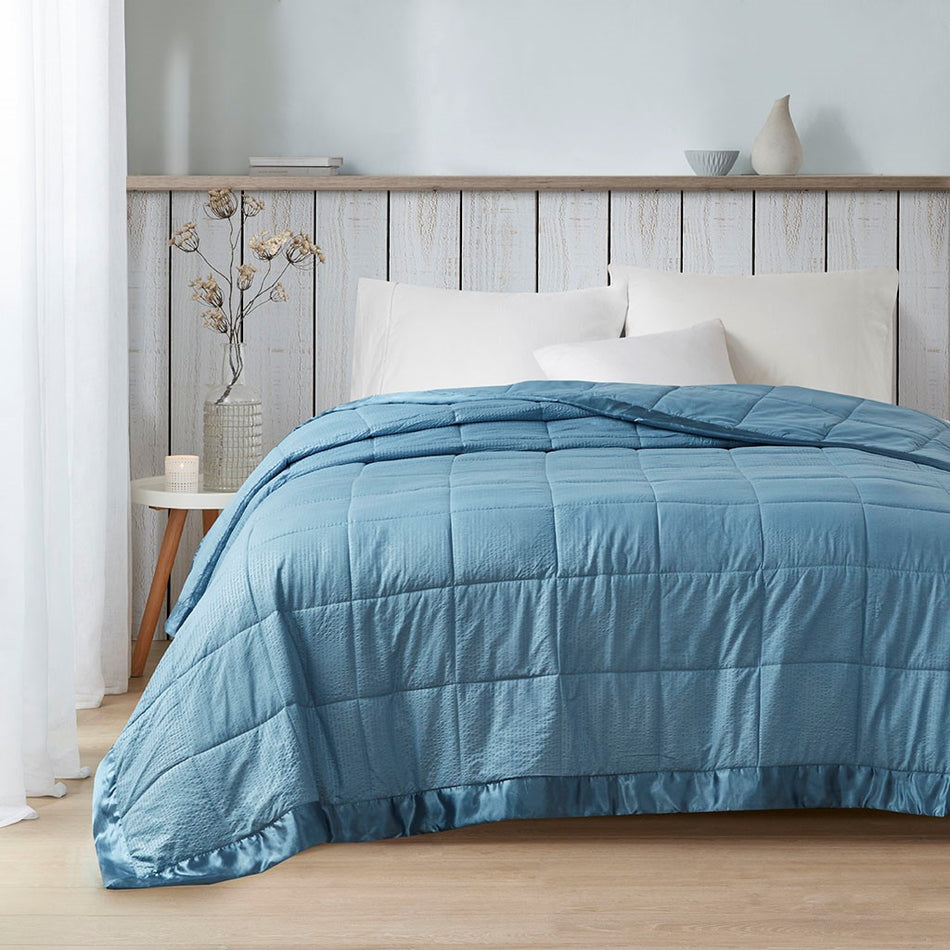Cambria Oversized Down Alternative Blanket with Satin Trim - Slate Blue - Twin Size