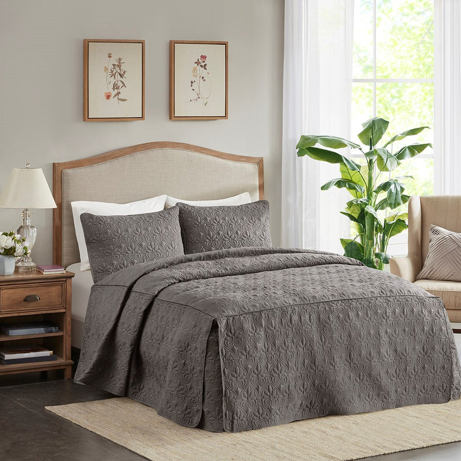 Madison Park Quebec 3 Piece Fitted Bedspread Set - Dark Grey - Queen Size