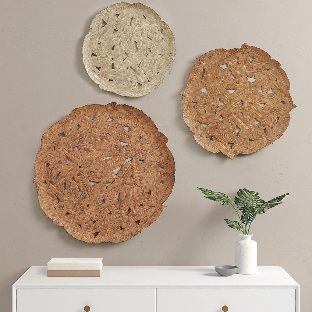 Madison Park Rossi Feather Painted Iron Round Wall Decor 3 Piece Set - Spice