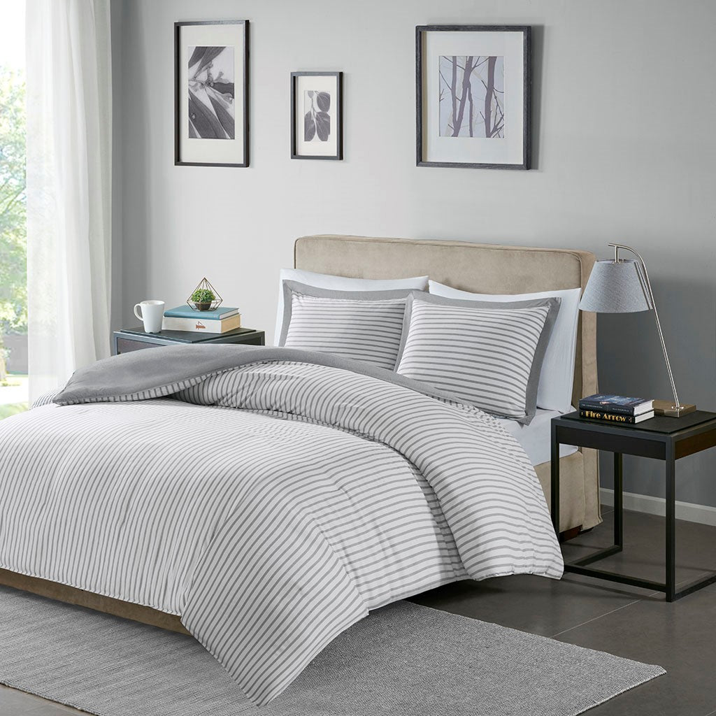 Madison Park Essentials Hayden Reversible Yarn Dyed Stripe Duvet Cover Set - Grey - Twin Size
