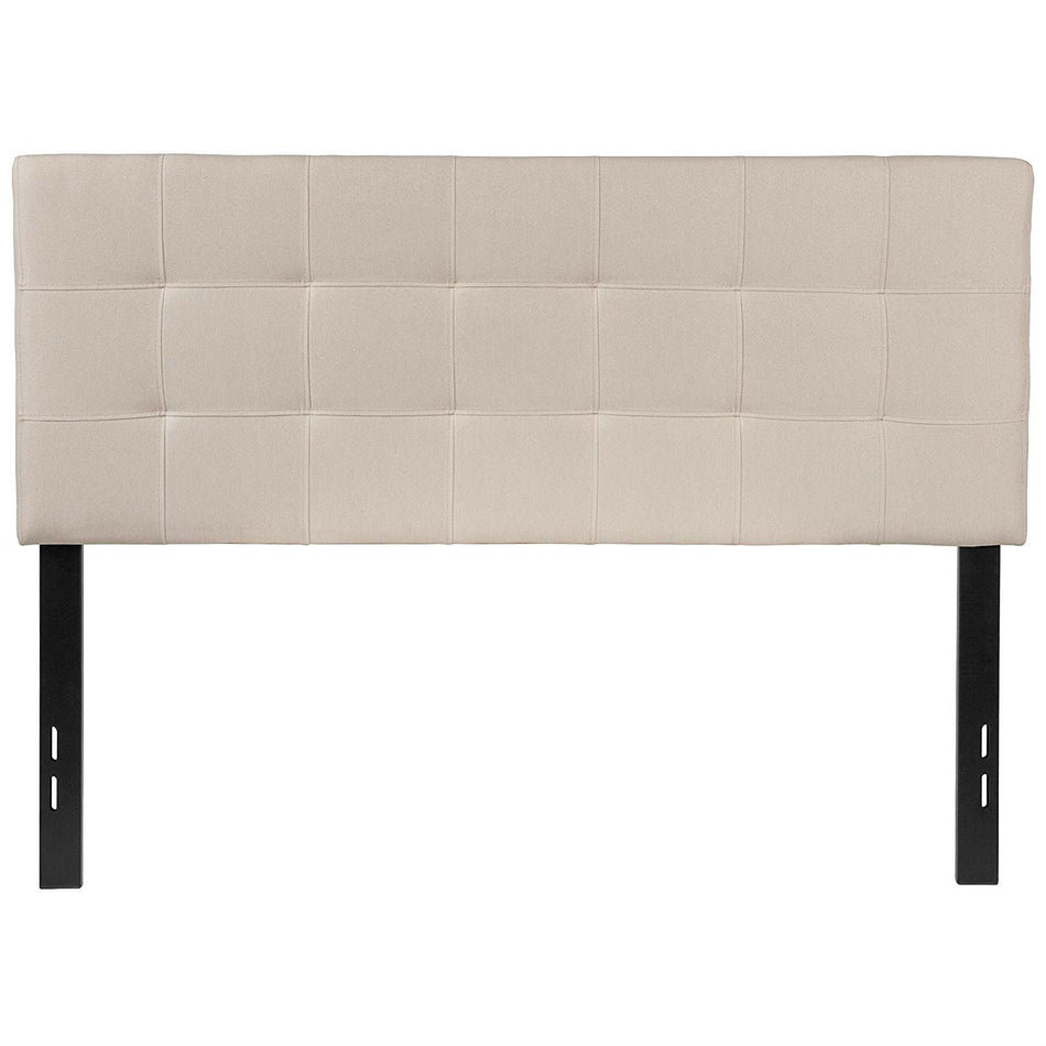 Full size Beige Taupe Fabric Box-Stitch Upholstered Headboard