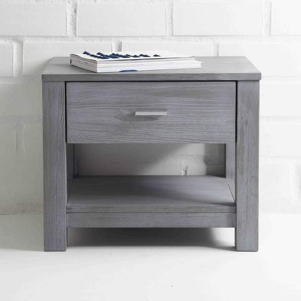 Contemporary Grey Solid Pine 1 Drawer Nightstand