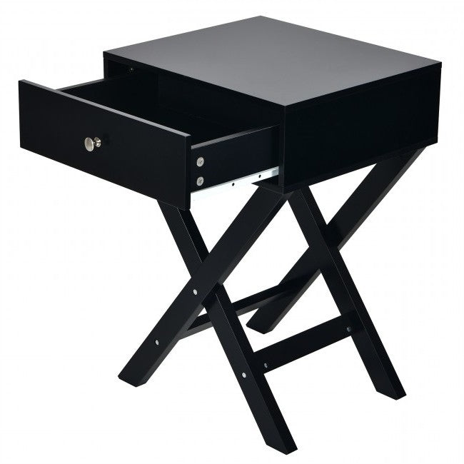 Retro Black X-Shape 1 Drawer Nightstand Coffee Table