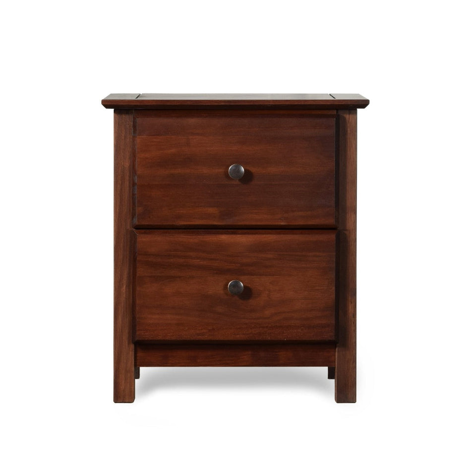 Farmhouse Solid Pine Wood 2 Drawer Nightstand in Cherry Finish