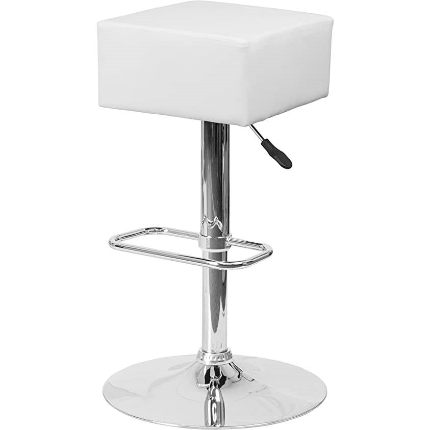 Set of 2 Backless Square Swivel Barstool with White Vinyl Seat