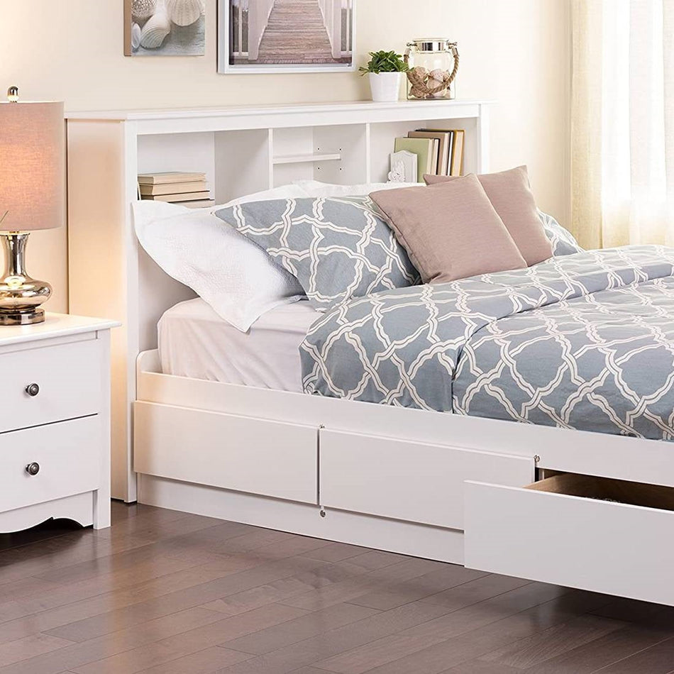 Full / Queen size Stylish Bookcase Headboard in White Wood Finish
