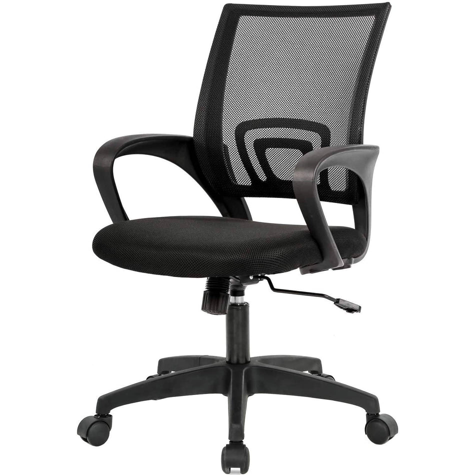 Black Modern Mid-Back Ergonomic Mesh Office Desk Chair with Armrest on Wheels