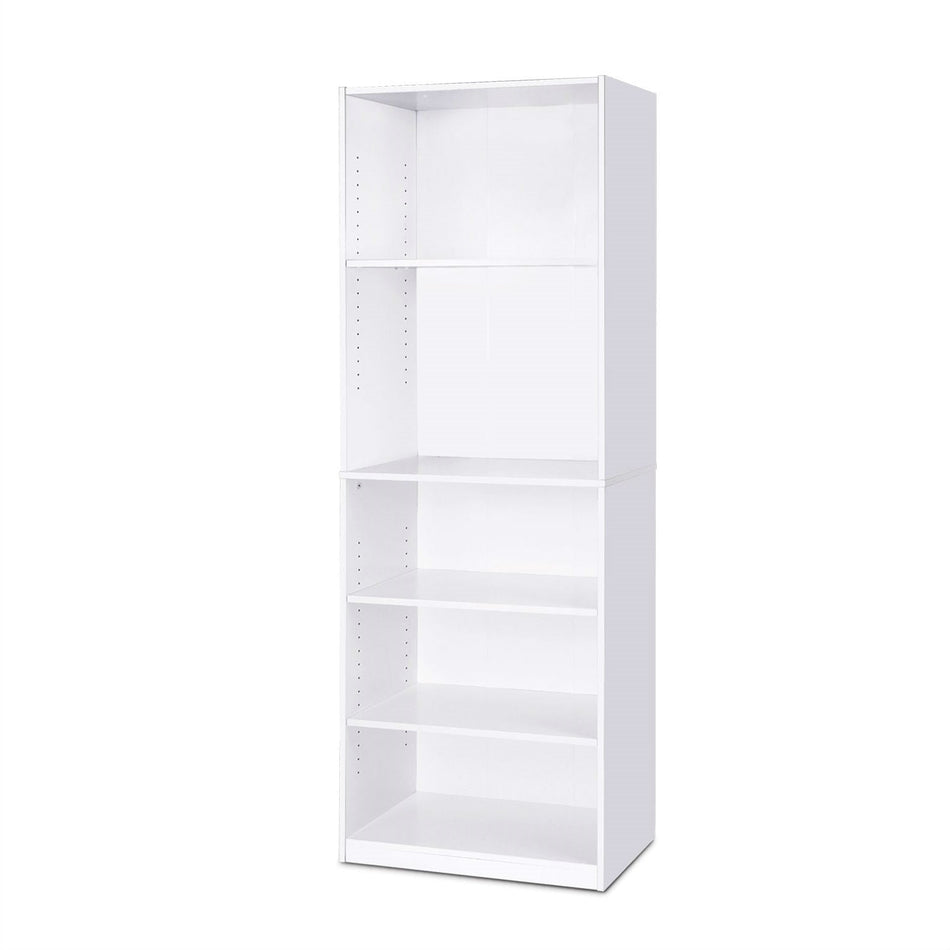 Modern 5-Shelf Bookcase in White Wood Finish