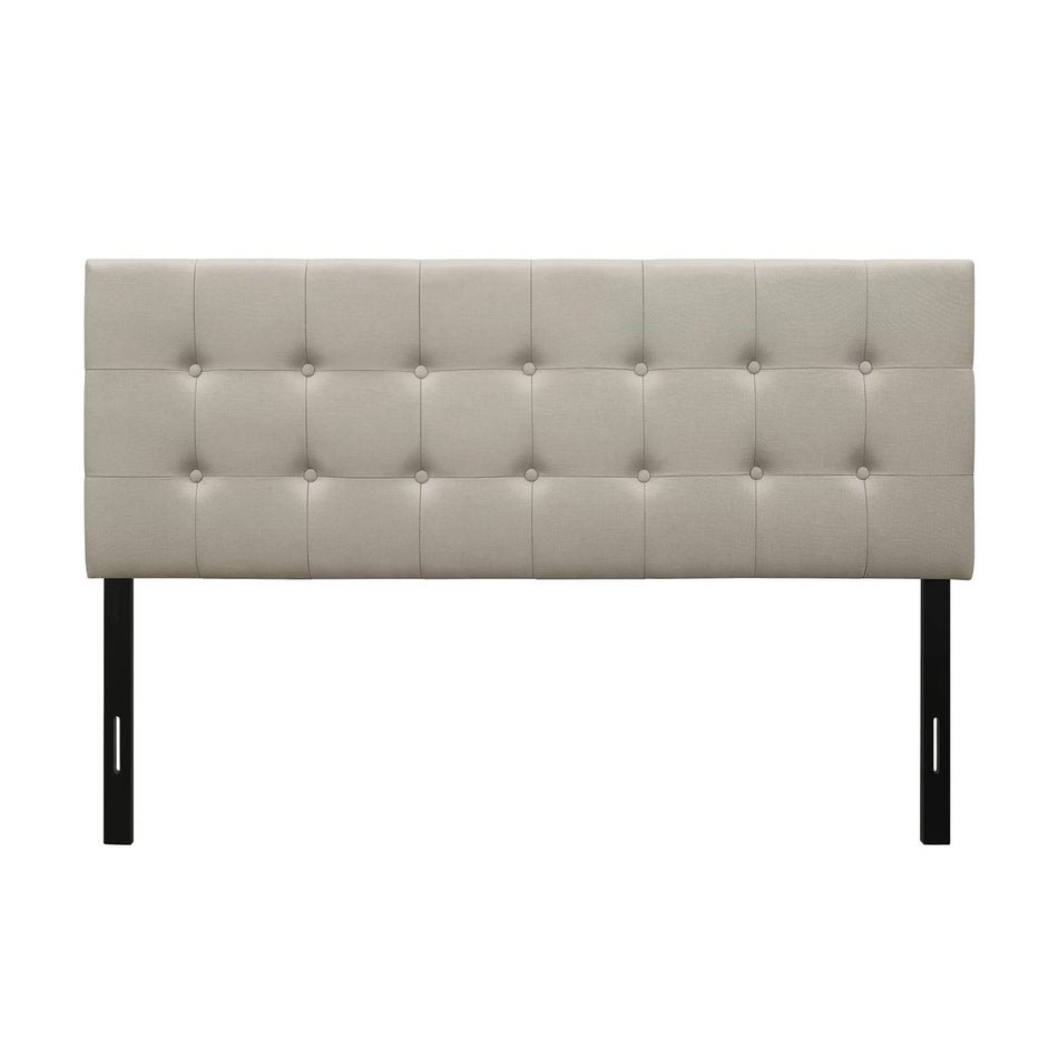 King Button-Tufted Headboard in Light Grey Beige Taupe Upholstered Fabric