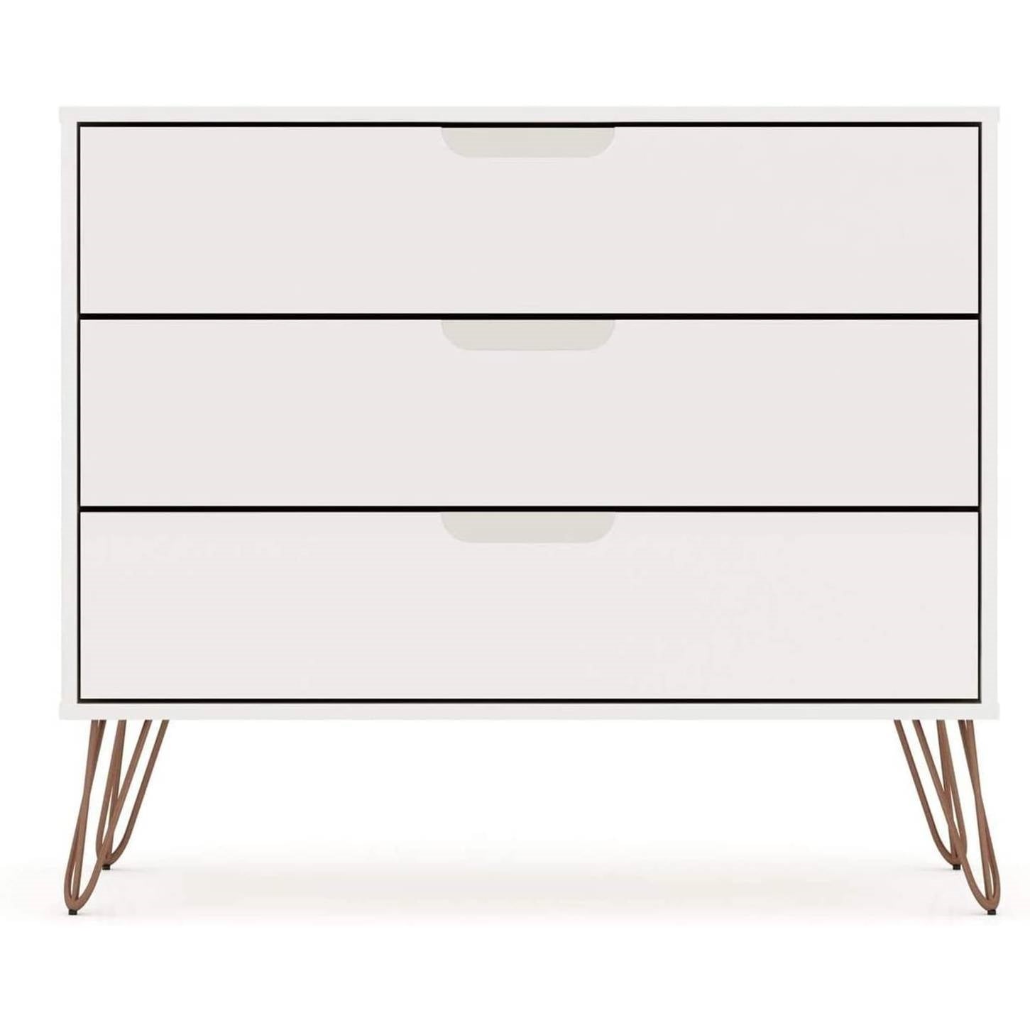 Modern Scandinavian Style Bedroom 3-Drawer Dresser in White Wood Finish