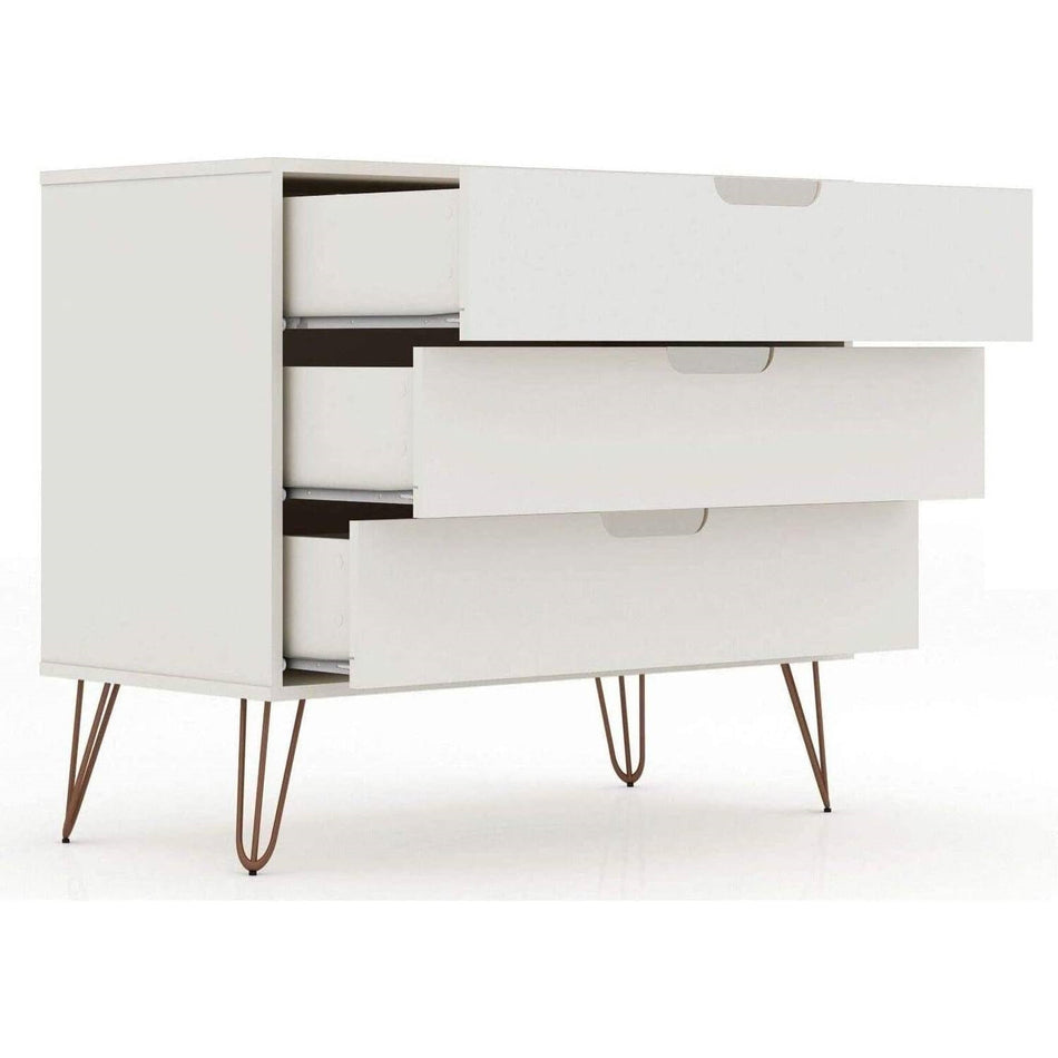 Modern Scandinavian Style Bedroom 3-Drawer Dresser in Off-White Finish