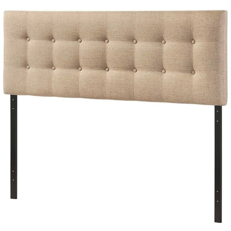 Full size Beige Tan Taupe Fabric Upholstered Button Tufted Headboard