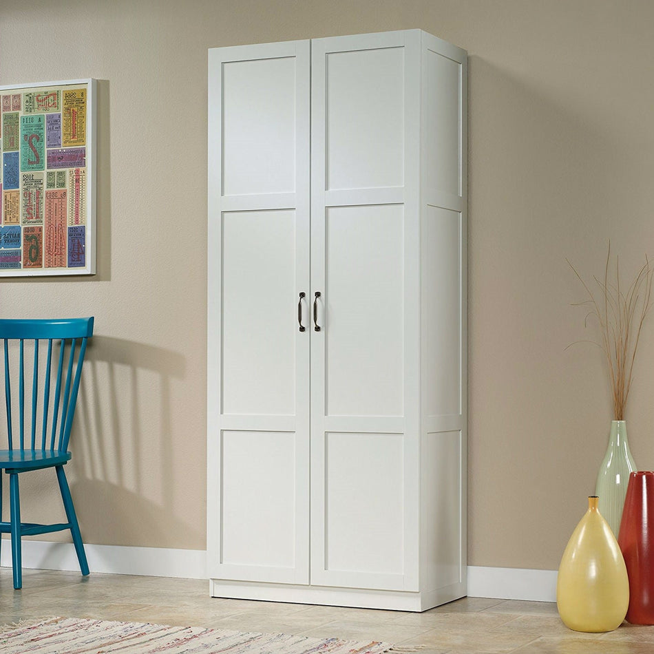 White Wardrobe Storage Cabinet with 4 Shelves and Panel Doors