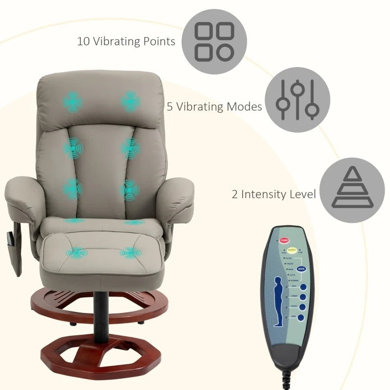 Adjustable Grey Brown Faux Leather Electric Remote Massage Recliner Chair w/ Ottoman