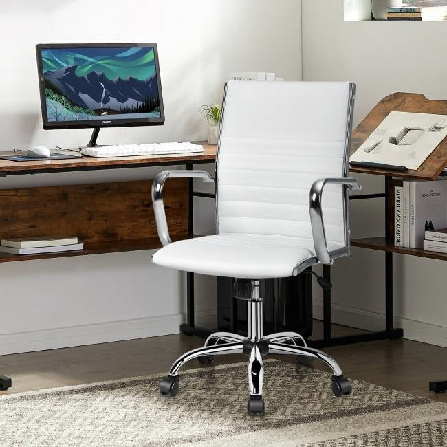 White Faux Leather High Back Modern Classic Office Chair with Armrests