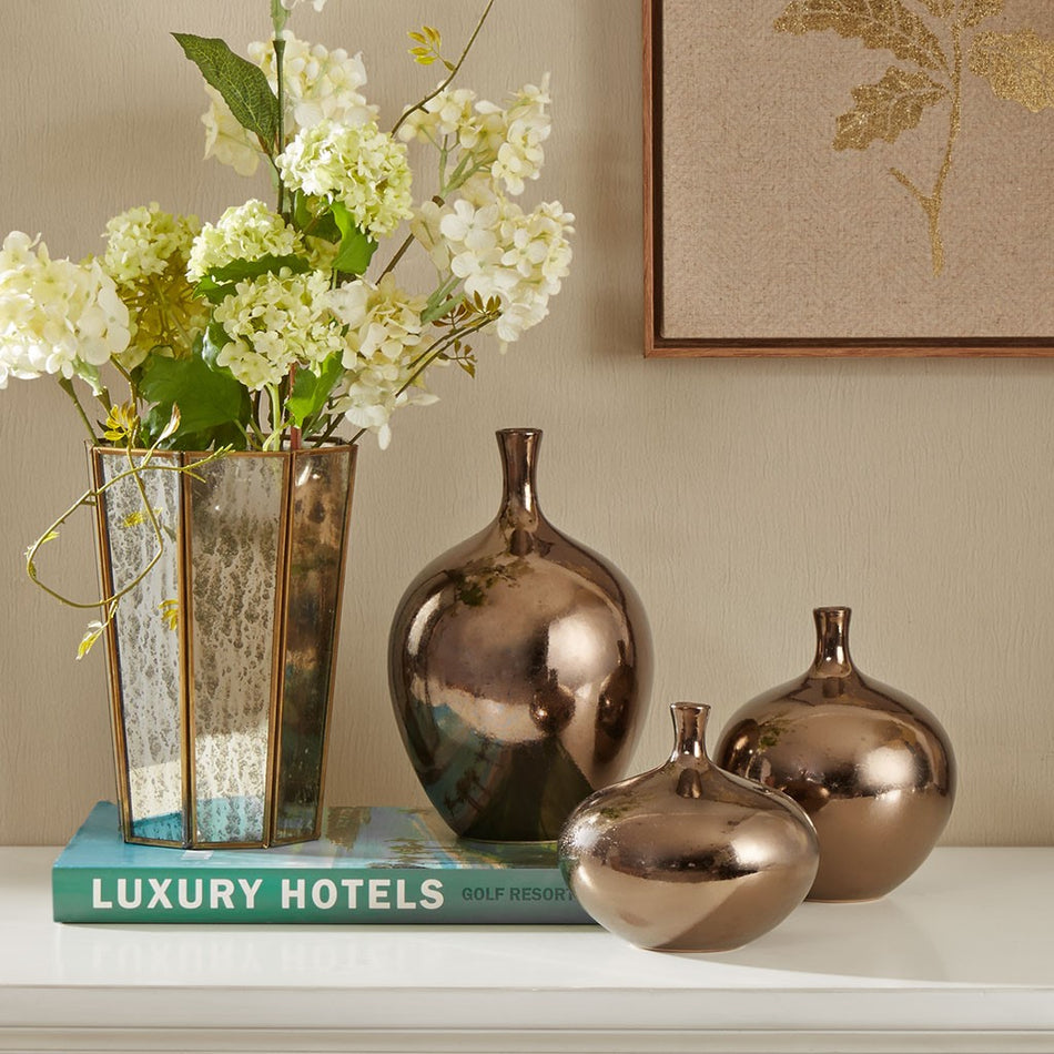 Madison Park Signature Ansen Metallic Vase 3 Piece Set - Bronze