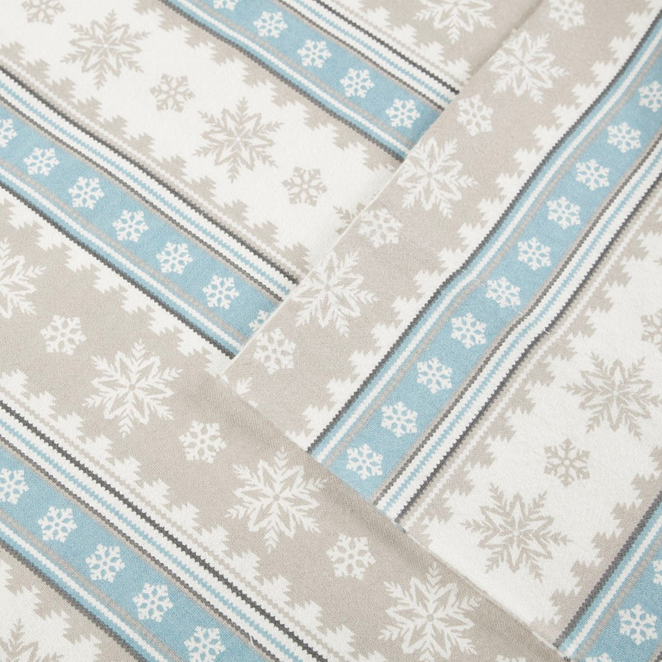 Cotton Flannel Sheet Set - Blue Snowflake - Cal King Size
