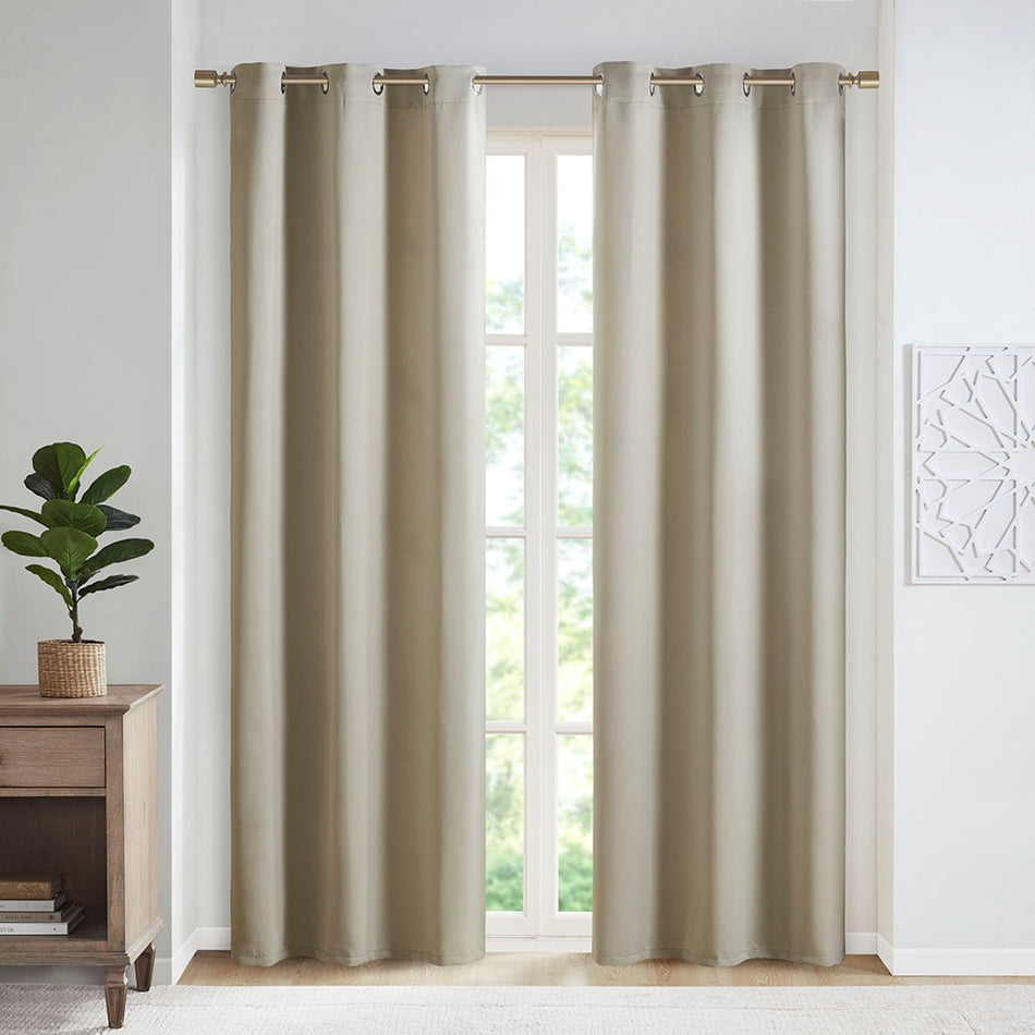 SunSmart Taren Solid Blackout Triple Weave Grommet Top Curtain Panel Pair - Beige - 42x95"