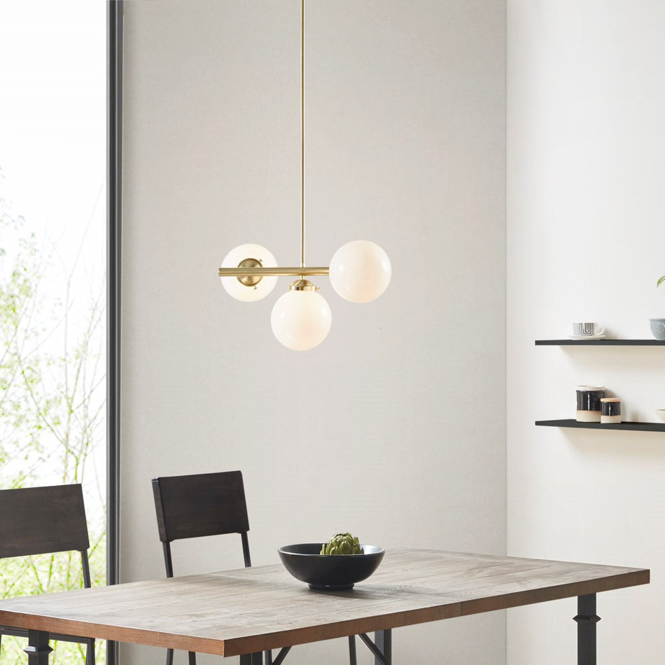Aurelia 3-Light Chandelier with Frosted Glass Globe Bulbs - Gold