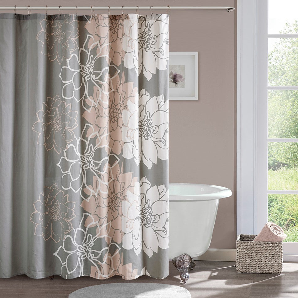 Madison Park Lola 100% Cotton Floral Printed Shower Curtain - Blush - 72x72"