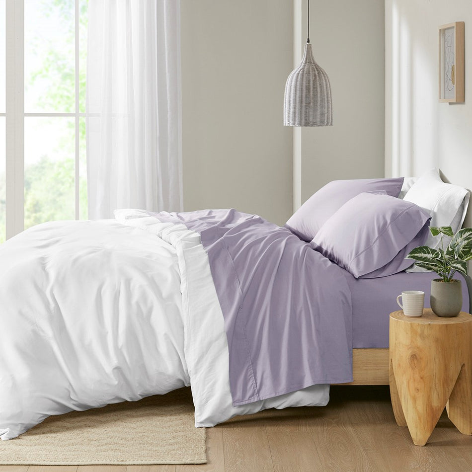 Madison Park Peached Percale Cotton Peached Percale Sheet Set - Purple - King Size