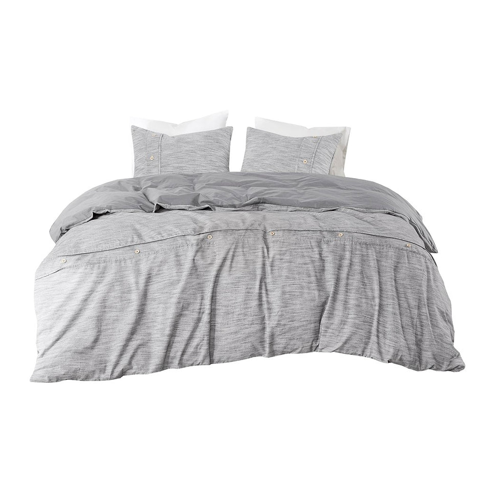 Dover 3 Piece Organic Cotton Oversized Duvet Cover Set - Grey - Full Size / Queen Size